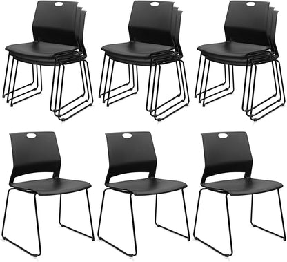 KLASIKA Stackable Guest Reception Chairs, Stacking Office Chair with Ergonomic Lumbar Support & Metal Legs, Plastic Desk Chairs for Conference School Church Waiting Meeting Break Room Set of 12, Black