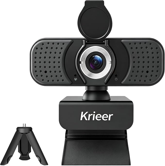 4K HD Webcam with Dual Mics &Rotatable Tripo,Privacy Cover for Pc/Laptop, USB Computer Camera Plug & Play with Auto Light Correction for Video Calls, Live Streaming Gaming & Online Meetings