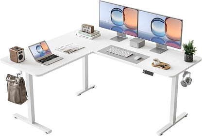 YIHAYO L Shaped Standing Desk Adjustable Height, 63 x 55 Inches Electric Corner Standing Desk with Splice Board, Computer Desk for Home Office, White