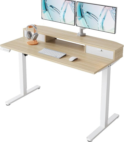 HUANUO 47.2" X 23.6" Electric Standing Desk with 2 Drawers, C-Clamp Mount Compatible, Height Adjustable Computer Desk, Home Office Stand Up Desk with 4 Preset Heights & 2 Hooks, Light Walnut