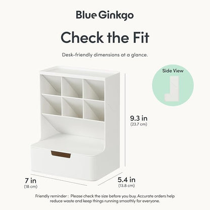 BLUE GINKGO Hive Desk Organizer – Vertical 6-Compartment, Full-drawer Storage – Space-Saving Pen Holder, Stationery Storage – Organizer for Office, School Supplies, Makeup (Made in Korea, White)