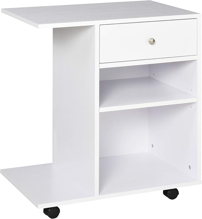 Vinsetto Mobile Printer Stand, Rolling File Cabinet Cart with Wheels, Adjustable Shelf, Drawer and CPU Stand, White