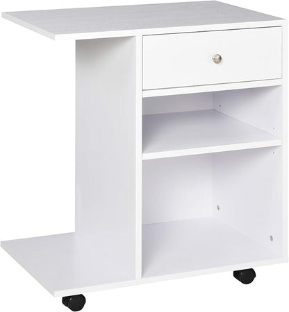 Vinsetto Mobile Printer Stand, Rolling File Cabinet Cart with Wheels, Adjustable Shelf, Drawer and CPU Stand, White