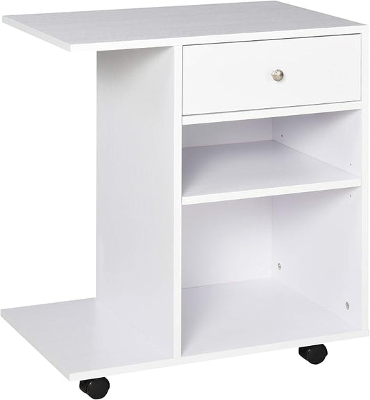 Vinsetto Mobile Printer Stand, Rolling File Cabinet Cart with Wheels, Adjustable Shelf, Drawer and CPU Stand, White