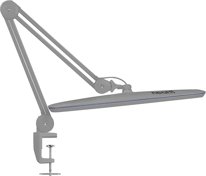 Neatfi XL 2,200 Lumens 24W LED Desk Lamp – 23” Wide Shade | Dimmable Eye-Caring Task Light | Adjustable Arm | Home Office, Study, Crafts & Nail Tech (Silver, Non-CCT with Clamp)