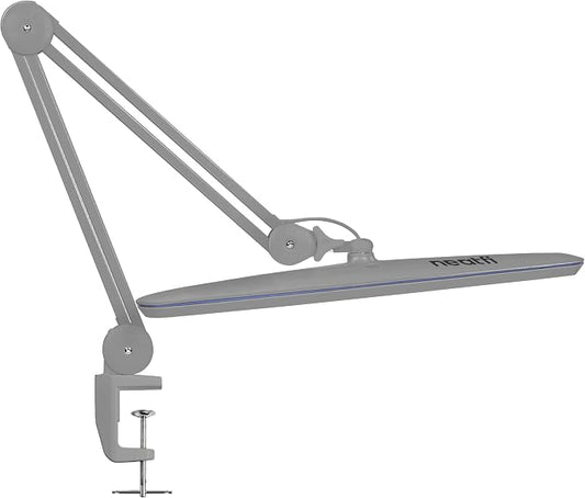 Neatfi XL 2,200 Lumens 24W LED Desk Lamp – 23” Wide Shade | Dimmable Eye-Caring Task Light | Adjustable Arm | Home Office, Study, Crafts & Nail Tech (Silver, Non-CCT with Clamp)