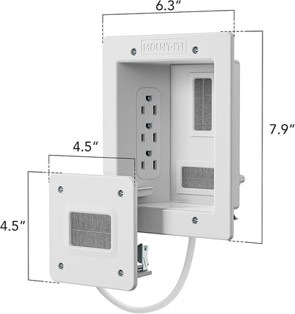 Mount-It! in-Wall TV Cable Concealer Kit with Recessed Power – Triple Outlet, 9ft Cord, and Hand Saw – Easy, Safe Cable Management for Organized TV and Home Theater Setups