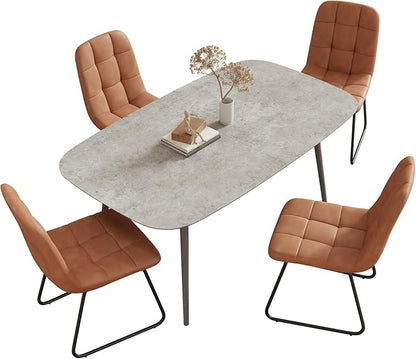 HIPIHOM 55.1'' Dining Table Set for 4,Modern Wood Dining Table,Leather Dining Chairs 4,Table and Chairs Set of 4,Ideal for Kitchen Dining Room (Gray Table + 4 U-Shaped Brown Chairs, 55.1")