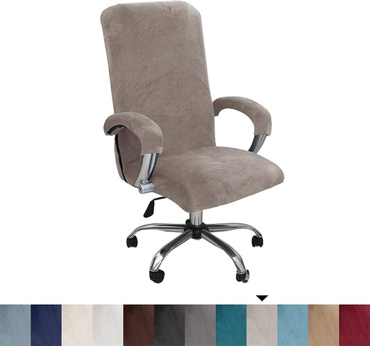 Velvet Plush Ergonomic Office Chair Cover, Khaki, XL | Stretchable Protector Comfortable, Cat Proof, For Mesh Office Desk Chair Rotating Chairs with Wheels and Armrest