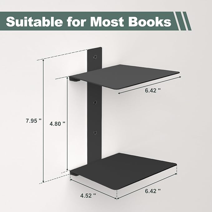 Mefirt Invisible Floating Bookshelves for Wall, 8 Tier Vertical Spine Book Tower, Heavy Duty Floating Book Shelves Metal Book Organizers for Home Office, 4 Pack(Black)