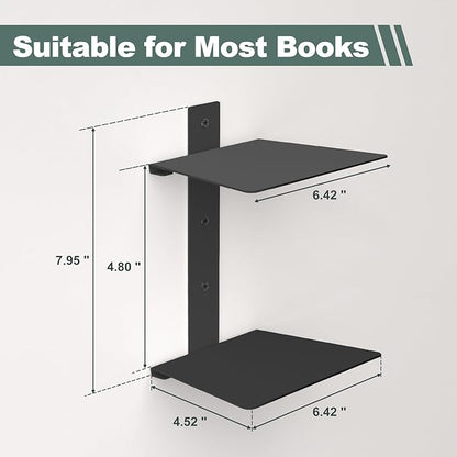 Mefirt Invisible Floating Bookshelves for Wall, 8 Tier Vertical Spine Book Tower, Heavy Duty Floating Book Shelves Metal Book Organizers for Home Office, 4 Pack(Black)