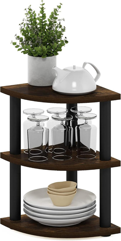 Furinno Turn-N-Tube Kitchen Countertop Organizer, 3-Tier Corner Countertop Organizer Shelf, Corner Shelf, for Kitchen, Pantry, Organizers and Storage, Amber Pine