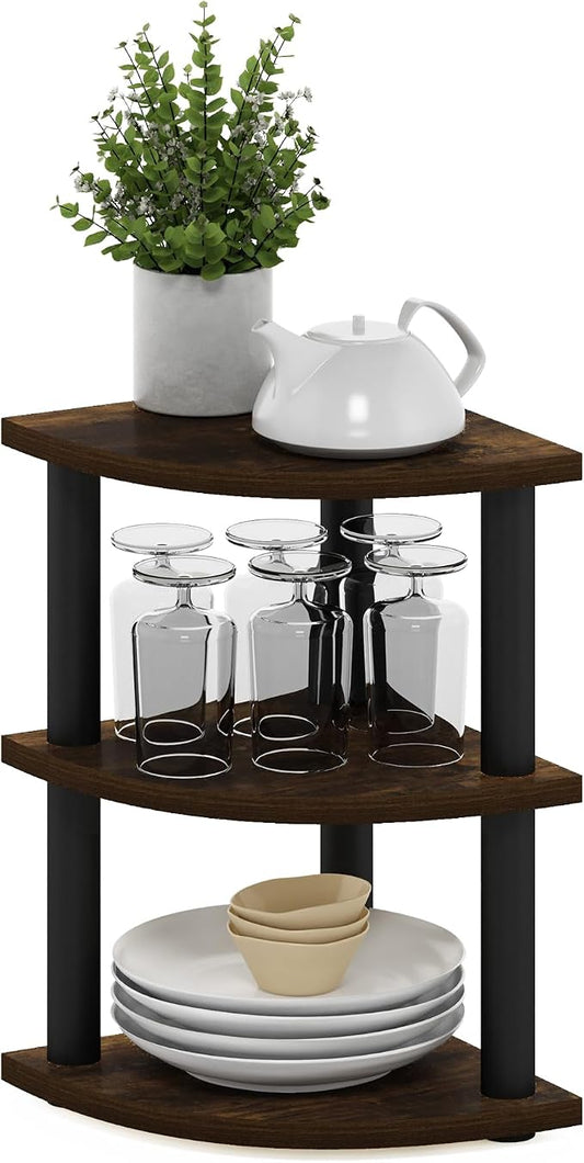 Furinno Turn-N-Tube Kitchen Countertop Organizer, 3-Tier Corner Countertop Organizer Shelf, Corner Shelf, for Kitchen, Pantry, Organizers and Storage, Amber Pine