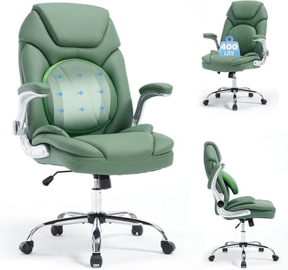 Comfortable Office Desk Chair for Low Back Pain Wide Seat Criss Cross Chair, Green