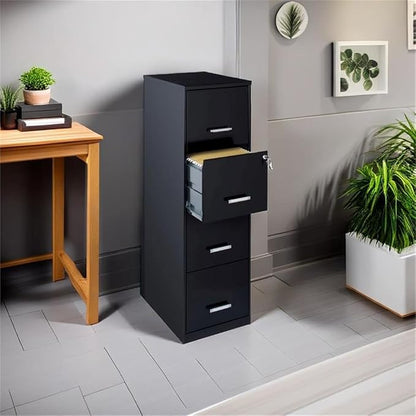 Scranton & Co 18" Deep 4 Drawer Metal Filing Cabinet, Black Finish, Pre-Assembled, Vertical File Cabinet for Letter-Size Documents, Cam Lock Security, Durable Steel Office Storage Solution