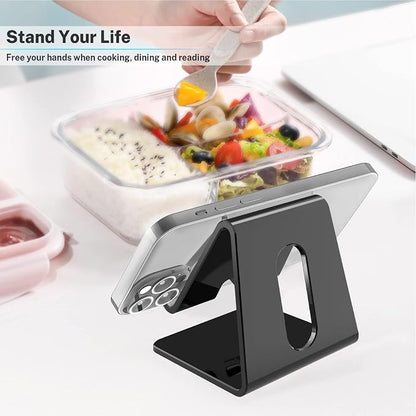 Crpich Acrylic Phone Stand, Ergonomic Design for Apple iPhone and Samsung Galaxy, Compatible with 4-8 Inch Screens, Black
