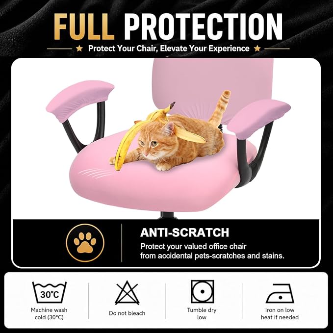 Stretchable Separate Office Chair Seat Covers - Universal Stretch Computer Chair Slipcover Rotating Backrest Coverings & Cushion Protectors & Armrest Covers for Dogs, Cats, Pets, Pink