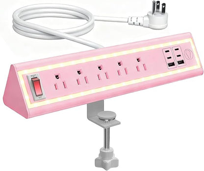 Desk Clamp Power Strip with Nightlight, 40W Fast Charging, 10FT Extension Cord, 4x20W USB-C & 2 USB Ports, 5 AC Outlets, Fits 1.69-Inch Table Edges