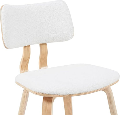 Armen Living Jaguar Mid-Century Upholstered Dining Chair in White Boucle and Patterned Oak Finish