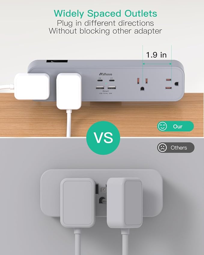 PD30W Desk Clamp Power Strip, Desktop Mount Surge Protector, Fast Charging Station, 5Ft Extension Cord Desk Mount Shelf with 4 Outlets 4 USB Ports (2 USB C), Home Office Accessories Essentials, Gray