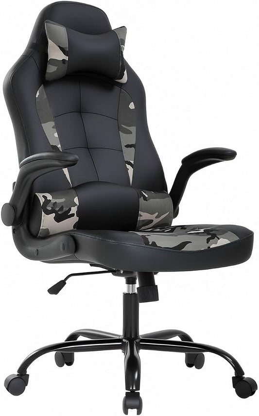 PC Gaming Chair Ergonomic Office Chair Desk Chair PU Leather Racing Chair Executive Swivel Rolling Computer Chair with Lumbar Support Flip Up Arms Headrest for Adults,Camo