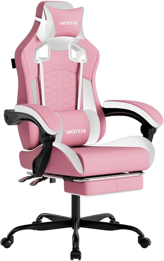 Gaming Chair with Massage,Ergonomic PC Gaming Chair with Footrest Comfortable Headrest and Lumbar Support,High Back Game Chair PVC Leather,300LBS (Pink)