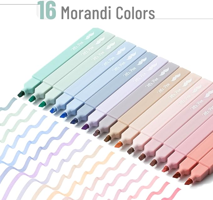 Mr. Pen- Aesthetic Highlighters No Bleed, 16 Pack, Morandi Colors | Chisel Tip, Cute Highlighters Assorted Colors for Journaling, Highlighting, Underlining, Fast Dry, Back to School Supplies