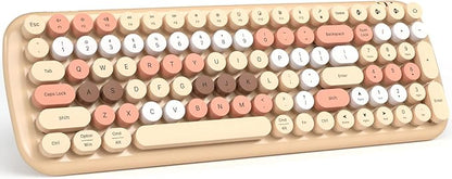 MOFII Wireless Bluetooth Keyboard for Mac, iPad, iPhone, PC, Laptop & Android, Connect up to 3 Devices Simultaneously, Portable 100-Key Typewriter Retro Round Keycaps Keyboard- Milk Tea Colorful