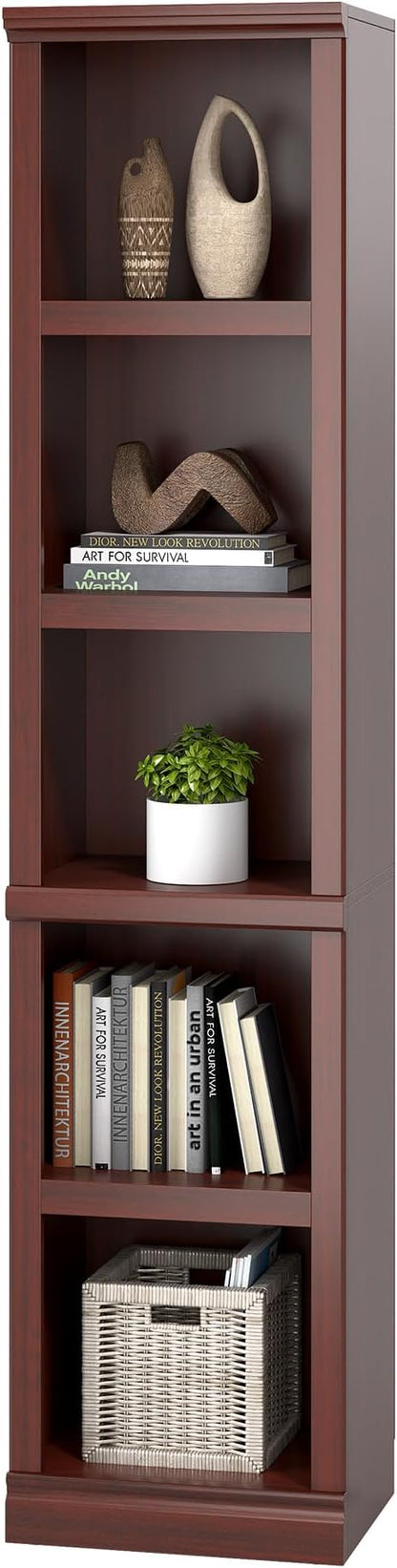 blini 5-Shelf Narrow Bookcase Wooden Tall Bookshelves Floor Standing Display Storage Shelves Mahogany Bookcase for Home Office, Living Room, Bed Room