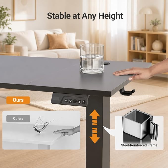 Claiks Electric Standing Desk, 48 x 24 Inch Height Adjustable Sit Stand Desk for Home Office, Computer Desk with Memory Presets, Cable Management & Headphone Hooks, 156 lbs Capacity, Black