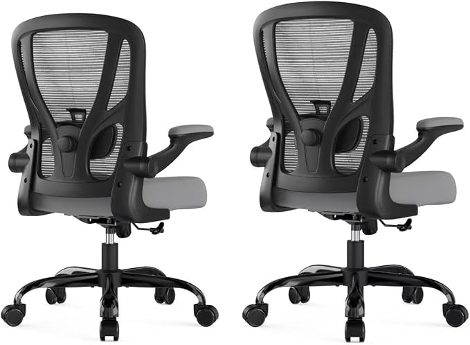 Office Chair Ergonomic Desk Chair - Mesh Computer Chair Breathable Task Chair with Wheels Adjustable Lumbar Support Home Desk Office Chairs with Flip up Armrest Gray 2 Pack