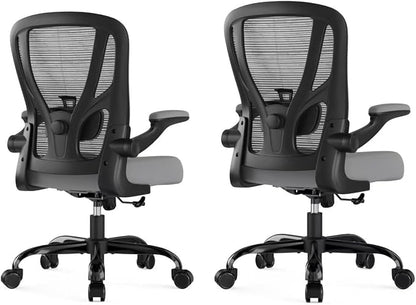 Office Chair Ergonomic Desk Chair - Mesh Computer Chair Breathable Task Chair with Wheels Adjustable Lumbar Support Home Desk Office Chairs with Flip up Armrest Gray 2 Pack