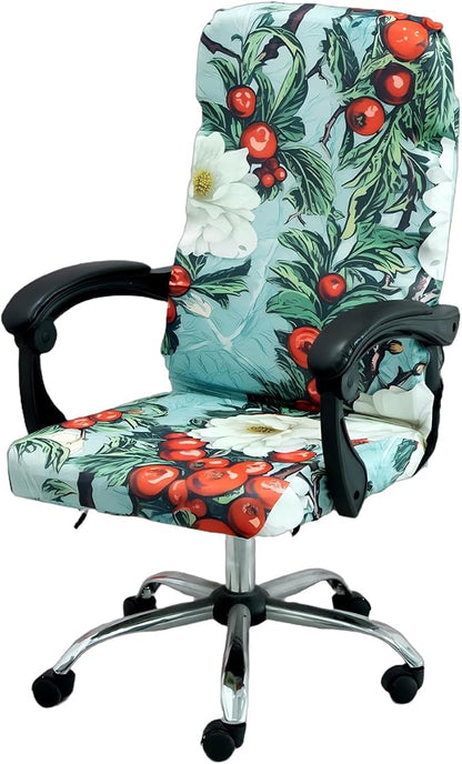 Christmas Office Chair Cover Green,Printed Elk,pinecone,Xmas tree,Snowflake,Jingle bell Stretch Computer Chair Cover Universal Removable Washable Anti-Dust Chair Slipcover with Zipper (L,Christmas-10)