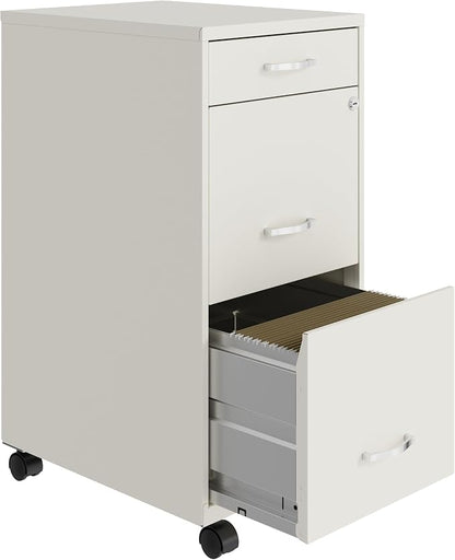 Space Solutions - 3 Drawer Fully Assembled Steel File Cabinet, Home & Small Office Use, Letter-Size, Small Supply Drawer, Locking, Mobile, Pearl White