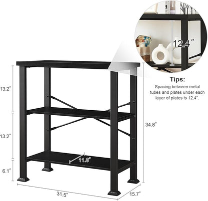 HOMBAZAAR 3 Tier Bookshelf,Black Industrial Book Shelf,Engineered Wood and Metal Small Bookcases,Low Shelf Bookcase for Living Room,Office,Bedroom and Kitchen