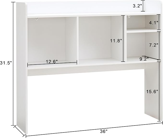 Nromant Desktop Bookshelf, Wooden Desk Storage Hutch with 6 Shelves for Computer Desk, 3-Tier Desktop Display Organizer Rack for Office Home (White)