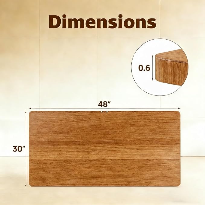 Marsail Whole Table Top, 48" x 30" Inch One-Piece Standing Desk Top, 6" Extra Wide,Rectangular Brown Wood Board for Height Adjustable Desk & Home Office