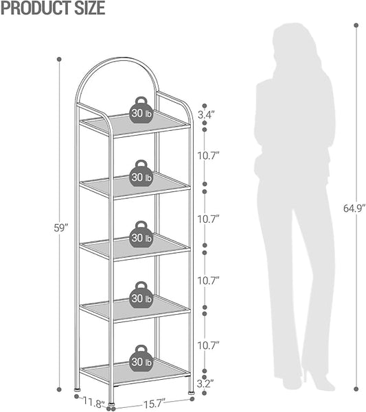 Hzuaneri Bookcase Bookshelf, Tempered Glass Bookshelves, Slim Shelving Unit for Bedroom, Bathroom, Home Office, Steel Frame, 5 Tier White BC05099W
