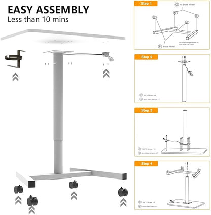 28-Inch Mobile Standing Desk, Computer Workstations with Cup Holder, Portable Standing Desk with Lockable Wheels, Rolling Table for Home Office Classroom Hospital (Snow-White, Steel Classic)