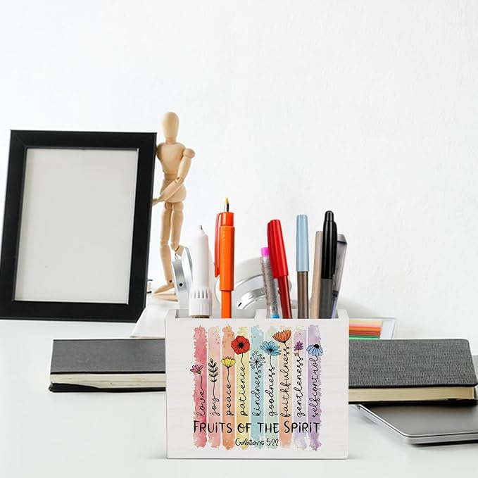 Floral Christian Office Decor Bible Pen Holder Religious Christian Teacher Appreciation Gifts Scripture Wooden Pencil Holder desk decor for Desk Library Holder2835