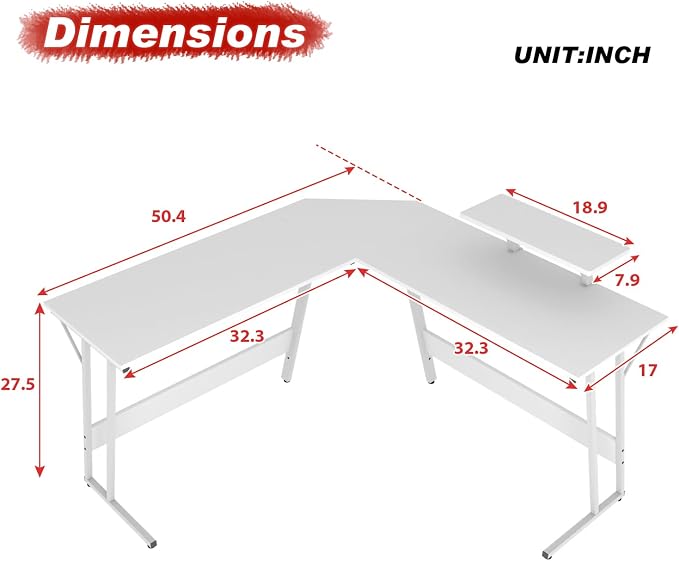 PayLessHere L Shaped Desk Corner Gaming Desk Computer Desk with Large Desktop Studying and Working and Gaming for Home and Work Place,White