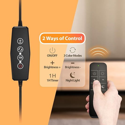 iFalarila Reading Light with Remote, LED Desk Lamp Clip on [1H Timer & Nightlight] RA>95 Dimmable Flexible Gooseneck, Reading Lamp with Clamp for Table - 3.5'' (Adapter Included)