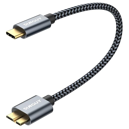 SUNGUY 10Gbps Micro B to USB C Hard Drive Cable, USB 3.1 USB C to Micro B, High-Speed External Hard Drive USB C Cable for iPhone 15, MacBook Pro/Air, iPad, WD Toshiba Westgate Seagate, 1FT, 5, Grey
