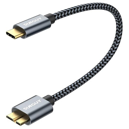 SUNGUY 10Gbps Micro B to USB C Hard Drive Cable, USB 3.1 USB C to Micro B, High-Speed External Hard Drive USB C Cable for iPhone 15, MacBook Pro/Air, iPad, WD Toshiba Westgate Seagate, 1FT, 5, Grey