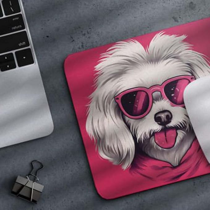 Pink Mousepad Glamour Dog Havanese Mouse Pad for Home Office Gaming Working Desk Computer Desktop Accessories Non-Slip Rubber Mousepad for Dog Lovers