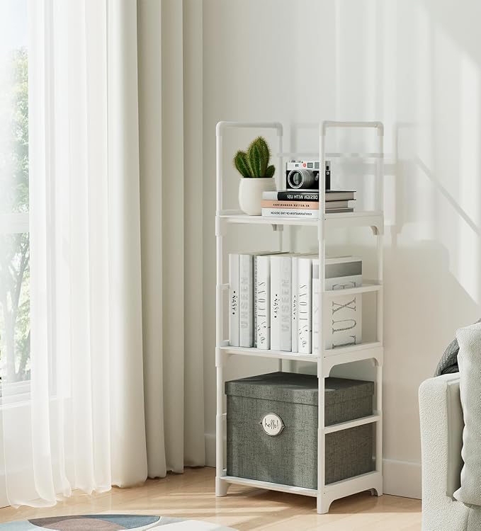 FIDUCIAL HOME 3 Tiers Small Bookshelf White Open Short Book Shelf | Narrow Skinny Slim Thin Small Spaces for Space Saving, Easy to Assemble, 12"L x 10"W x 33.6"H
