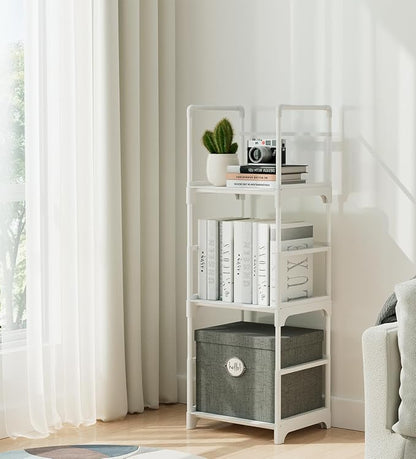 FIDUCIAL HOME 3 Tiers Small Bookshelf White Open Short Book Shelf | Narrow Skinny Slim Thin Small Spaces for Space Saving, Easy to Assemble, 12"L x 10"W x 33.6"H