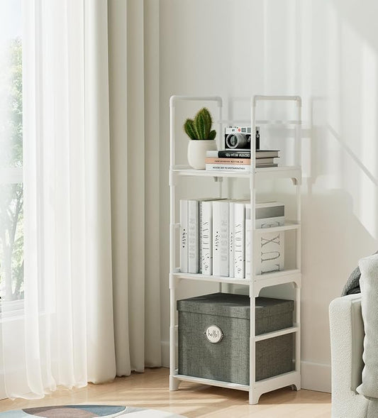 FIDUCIAL HOME 3 Tiers Small Bookshelf White Open Short Book Shelf | Narrow Skinny Slim Thin Small Spaces for Space Saving, Easy to Assemble, 12"L x 10"W x 33.6"H