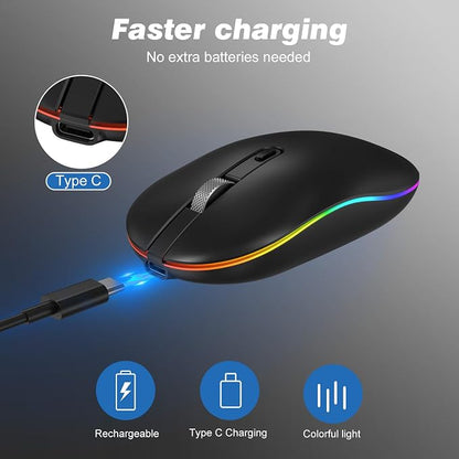RaceGT LED Wireless Mouse with Type-c Charging Port, 2.4G Rechargeable Slim Silent Mouse with USB & Type-c Receiver, 3 Adjustable DPI for Laptop, Deskbtop, MacBook, PC