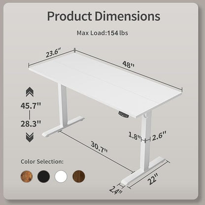 Agilestic Electric Standing Desk, 48 x 24 Inches Height Adjustable Desk, Sit Stand up for Work Office Home, Ergonomic Rising Computer Table with Memory Preset, White